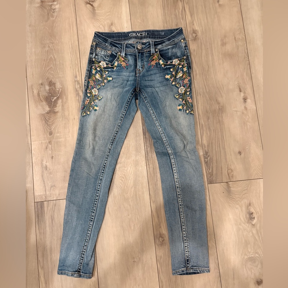Grace in LA Floral Jeans Size 27 - Picture 4 of 5